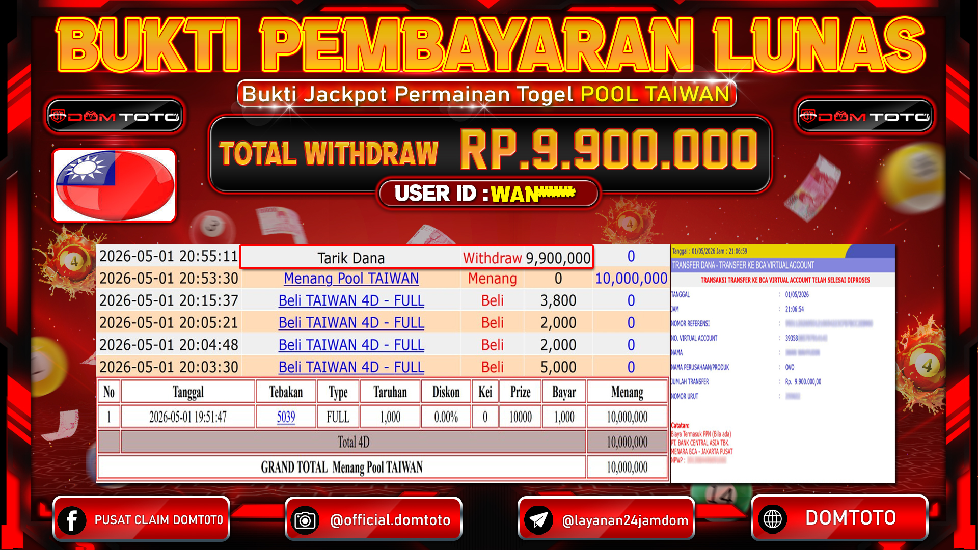 JACKPOT TOGEL POOL TAIWAN 01 MAY 2026